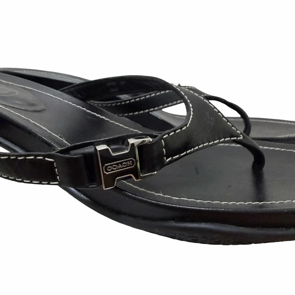 VTG COACH Womens Jane Leather Thong Kitten Heel Sandals US 8 Black Y2K 2000s - Picture 7 of 16